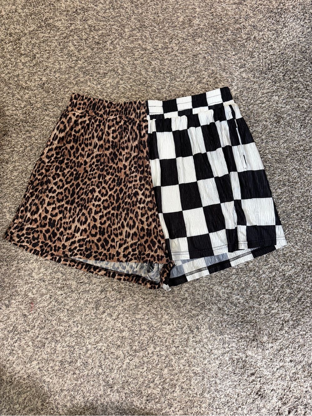 Sunday Best Leopard & Black-White Check Split-Panel Shorts